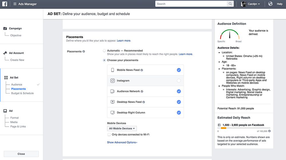 understanding ad placements on and off facebook