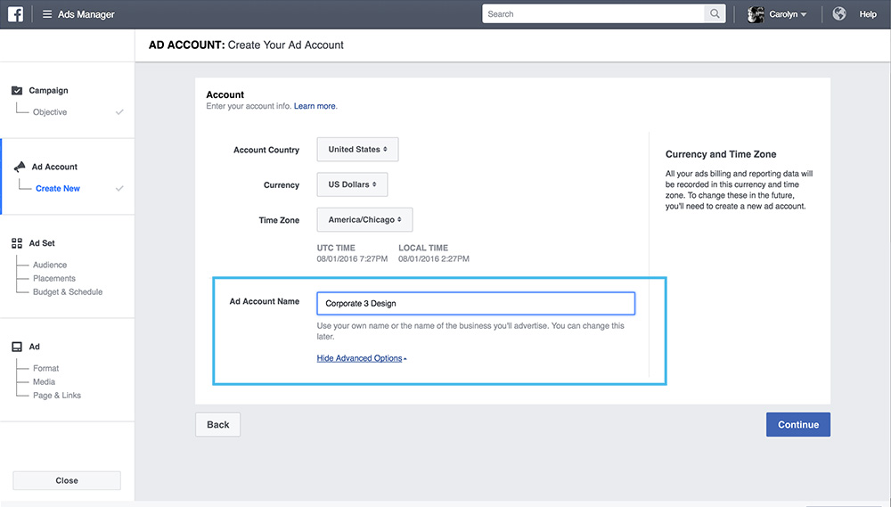 create an ad account on facebook