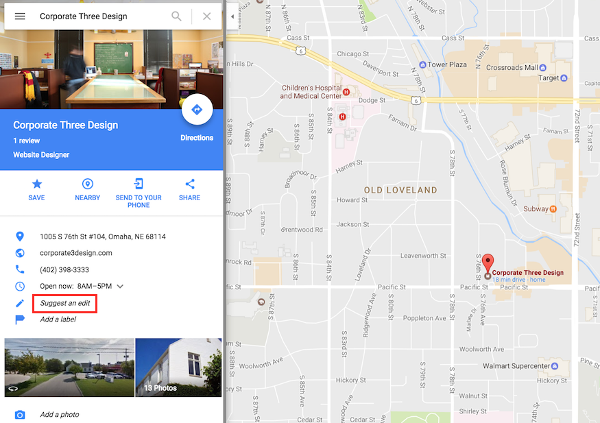 editing business information from Google Maps