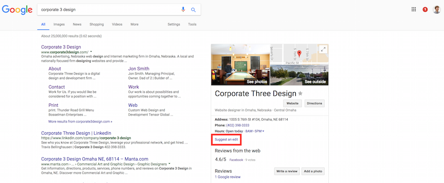 editing business listing on google maps from google search results knowledge panel