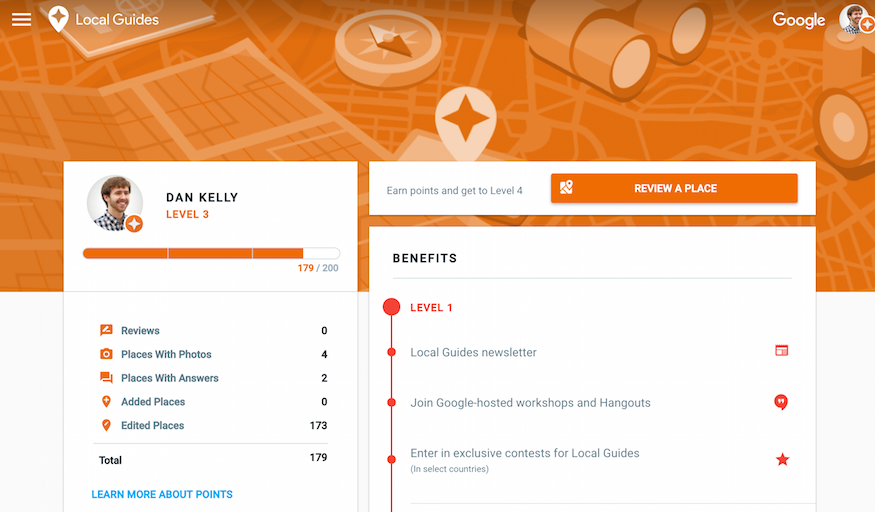 Google Local Guides account overview