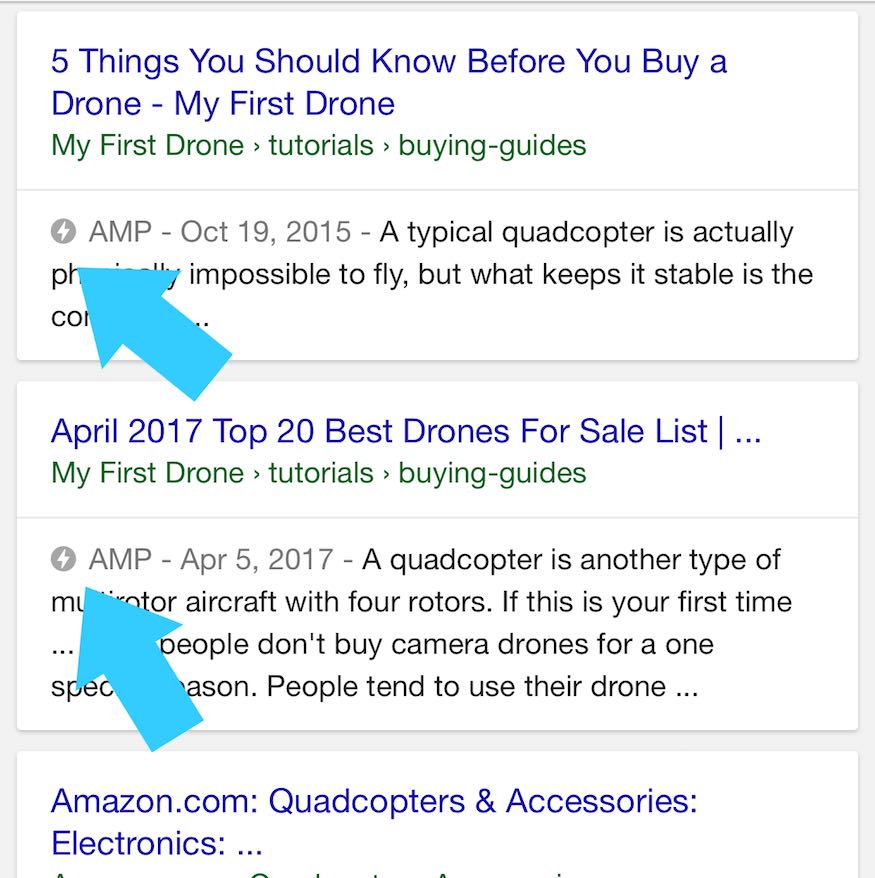 google AMP icon on cards in search results