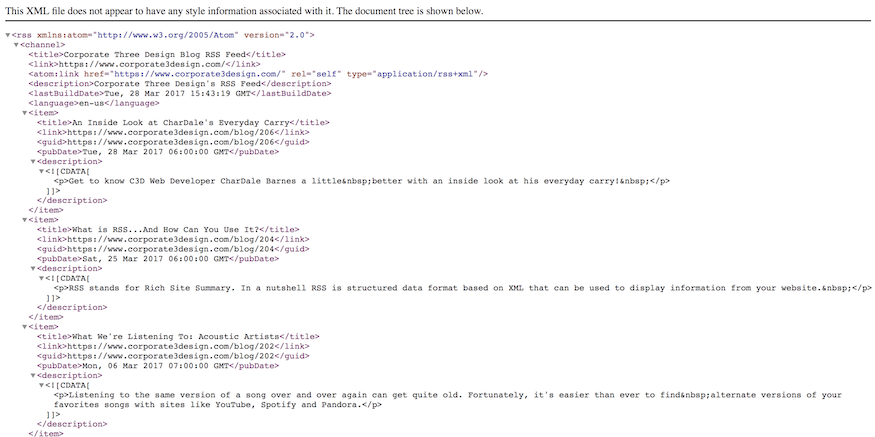sample of an rss feed in xml format