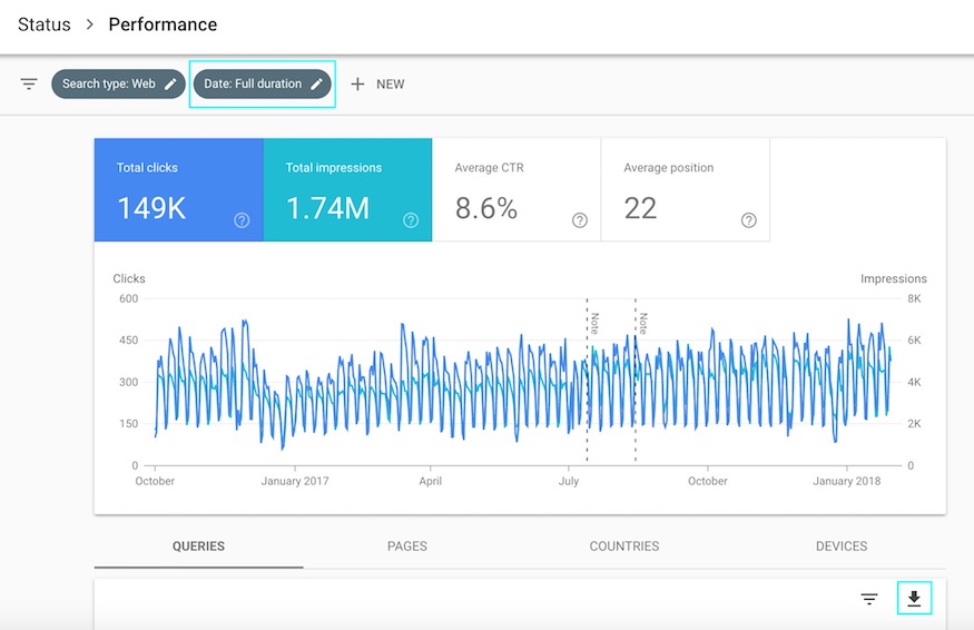 google search console beta sample data and how to export